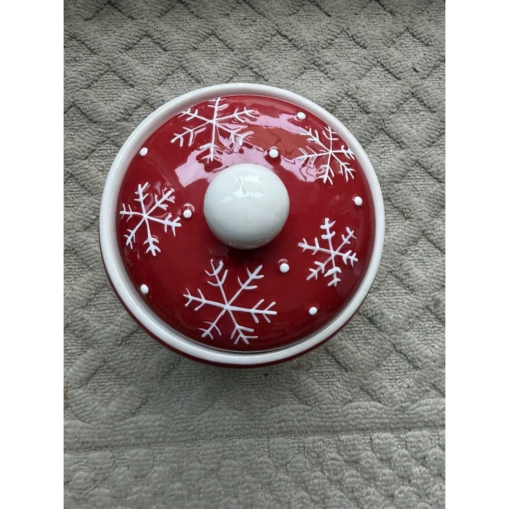 Hallmark Snowman Cookie Jar Ceramic Snowflake Christmas Holiday Kitchen Storage